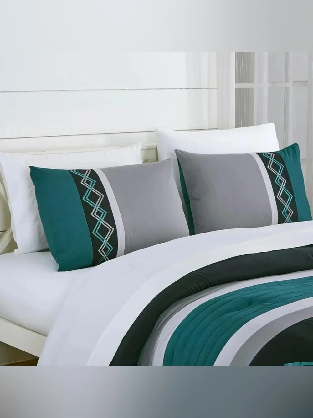 Teal and Gray Geometric Queen 3 piece Comforter Set - Modern Home Bedding